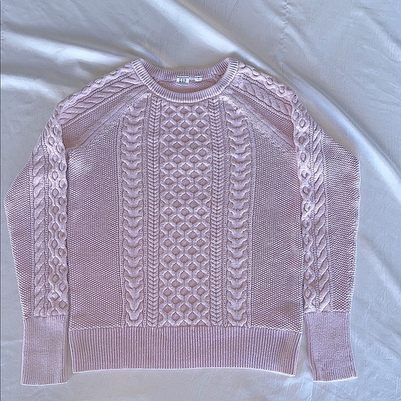 GAP Light Pink Cable Knit Cotton Sweater Mixed Weave Preppy Cozy Cabincore Sz S - Picture 12 of 12